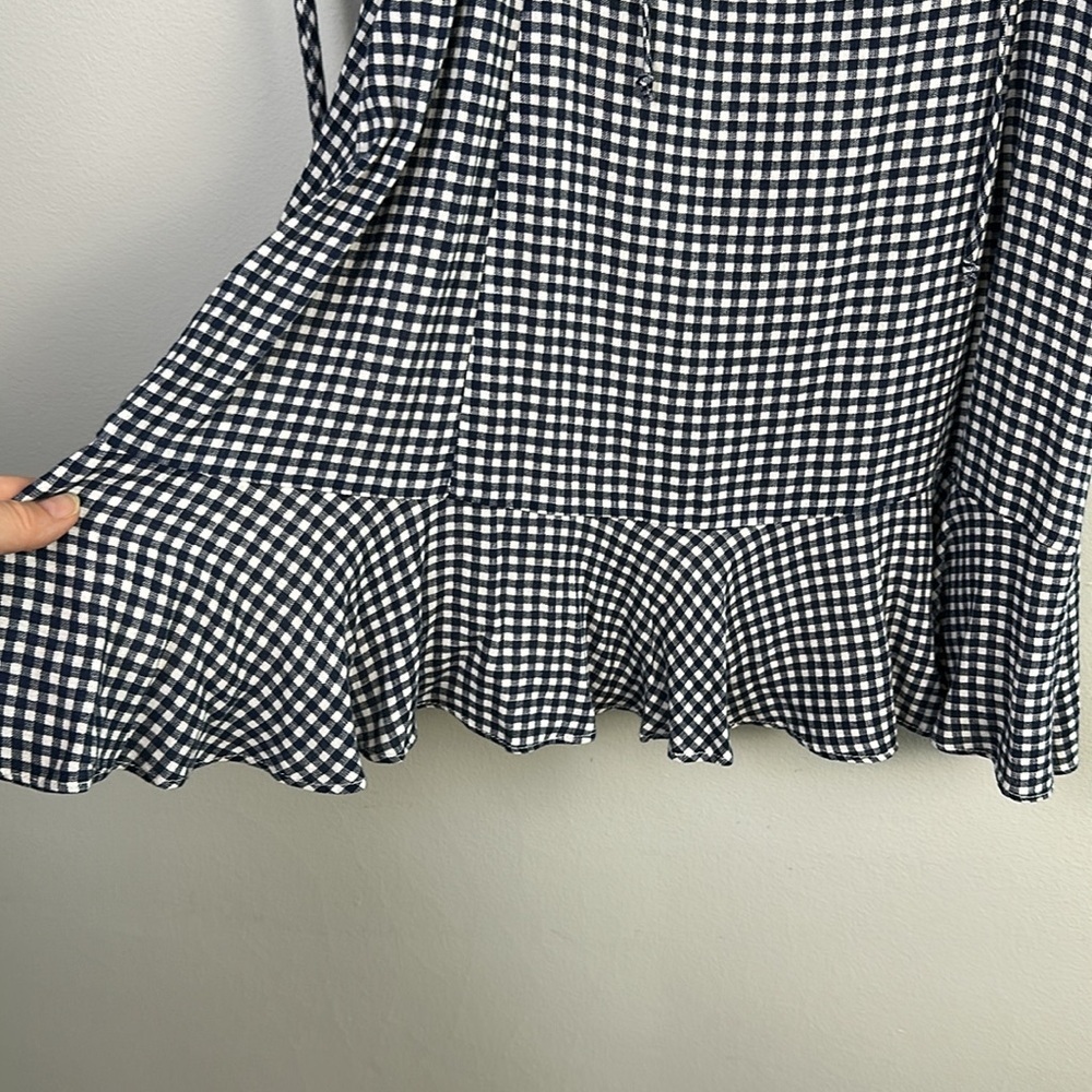 NEW Dress Forum Puff Sleeve Blue Gingham Mini Ruffle Hem Dress Lg Viscose Lined - Picture 9 of 16